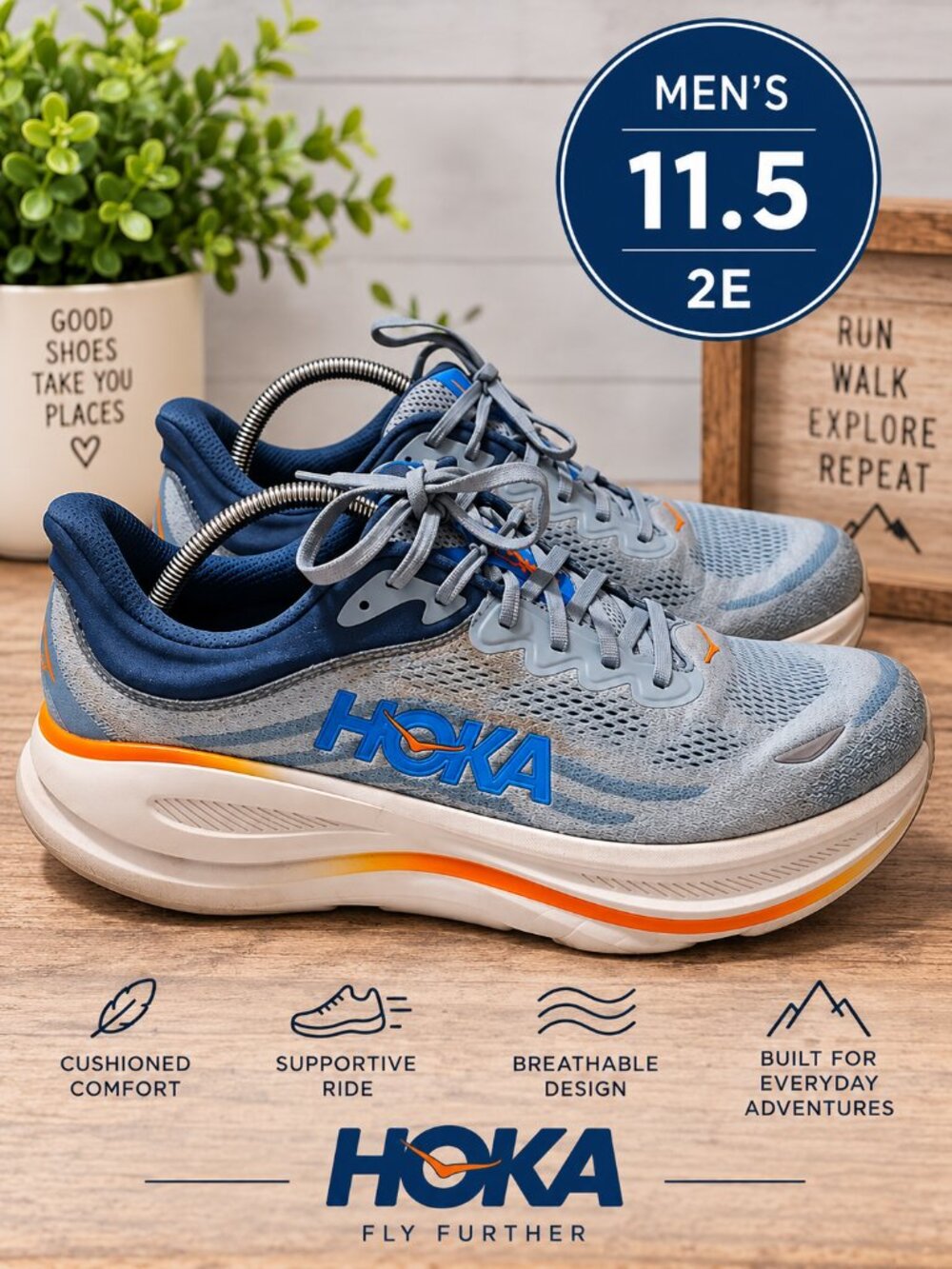 HOKA Bondi 9 Men's Running Shoes Size 11.5 2E Wide Comfort Athletic Sneakers